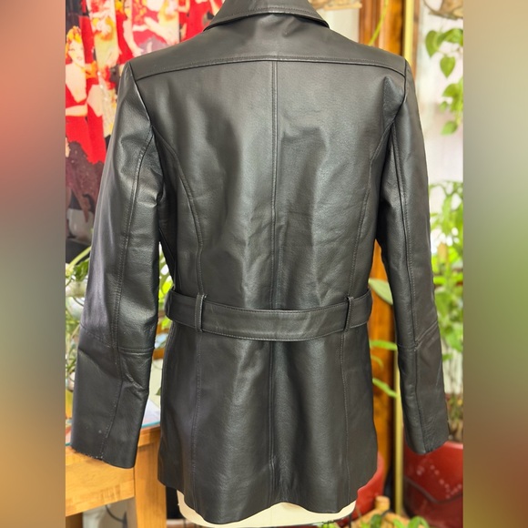 Croft & Barrow Black Leather Jacket Womens Size S Belted Moto Full Zip Casual - Picture 2 of 8